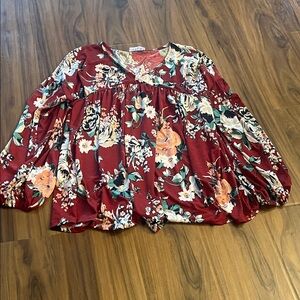 SPLA Chic Floral Maroon Blouse Size M